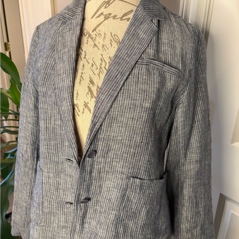 Eileen Fisher Navy and White Striped Jacket - Picture 2 of 10